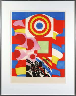 Jef Diederen - Houtsnede op rijstpapier, Abstracte compositie - Ingelijst verkocht voor € 50!