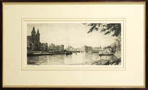 Maarten Langbroek - Ets, Amsterdam Prins Hendrikkade verkocht voor € 35!