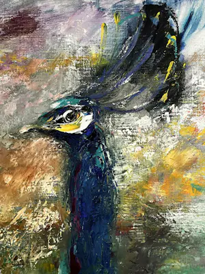 Jeanne Wesselius - Prachtig Schilderij met pauw 90x80cm! kopen? Bied vanaf 299!