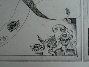 Ab Steenvoorden - Ets , Monument der Vissen – Surrealistische voorstelling, 1971 - 16½ x 41 cm kopen? Bied vanaf 1!