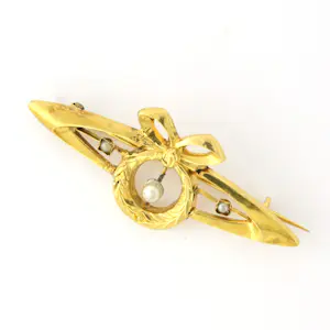 Victoriaanse 18k geel gouden broche met steen parels – 1.6 gram kopen? Bied vanaf 170!