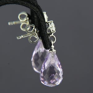 18K Goud - witgouden oorhanger bezet met amethist en briljant geslepen diamant kopen? Bied vanaf 325!