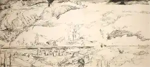 Koert Jan Muller - Pentekening, Landschap verkocht voor € 35!