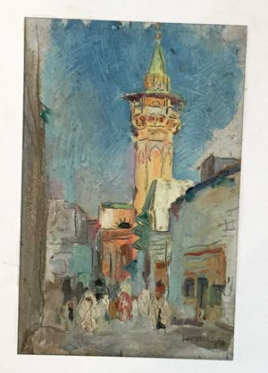 Gerard Huijsser - C4992-19, Mediterraans stadsgezicht met figuren kopen? Bied vanaf 95!