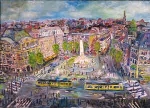 Ron van den Bosch - Olieverf op doek, De Dam (Groot) verkocht voor € 200!