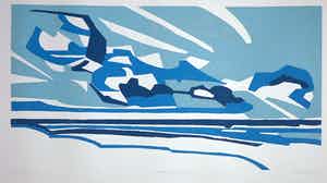 Paul Overhaus - Houtsnede, Wolken boven zee III verkocht voor € 1!