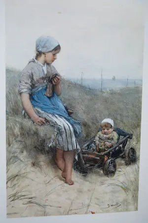 Henri Koetser - Vissersmeisje en kind - prachtige ets naar Blommers kopen? Bied vanaf 100!