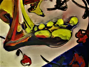 Niet of onleesbaar gesigneerd - Groot & Intrigerend expressionistisch schilderij "Naakt tussen de rozen" kopen? Bied vanaf 1!