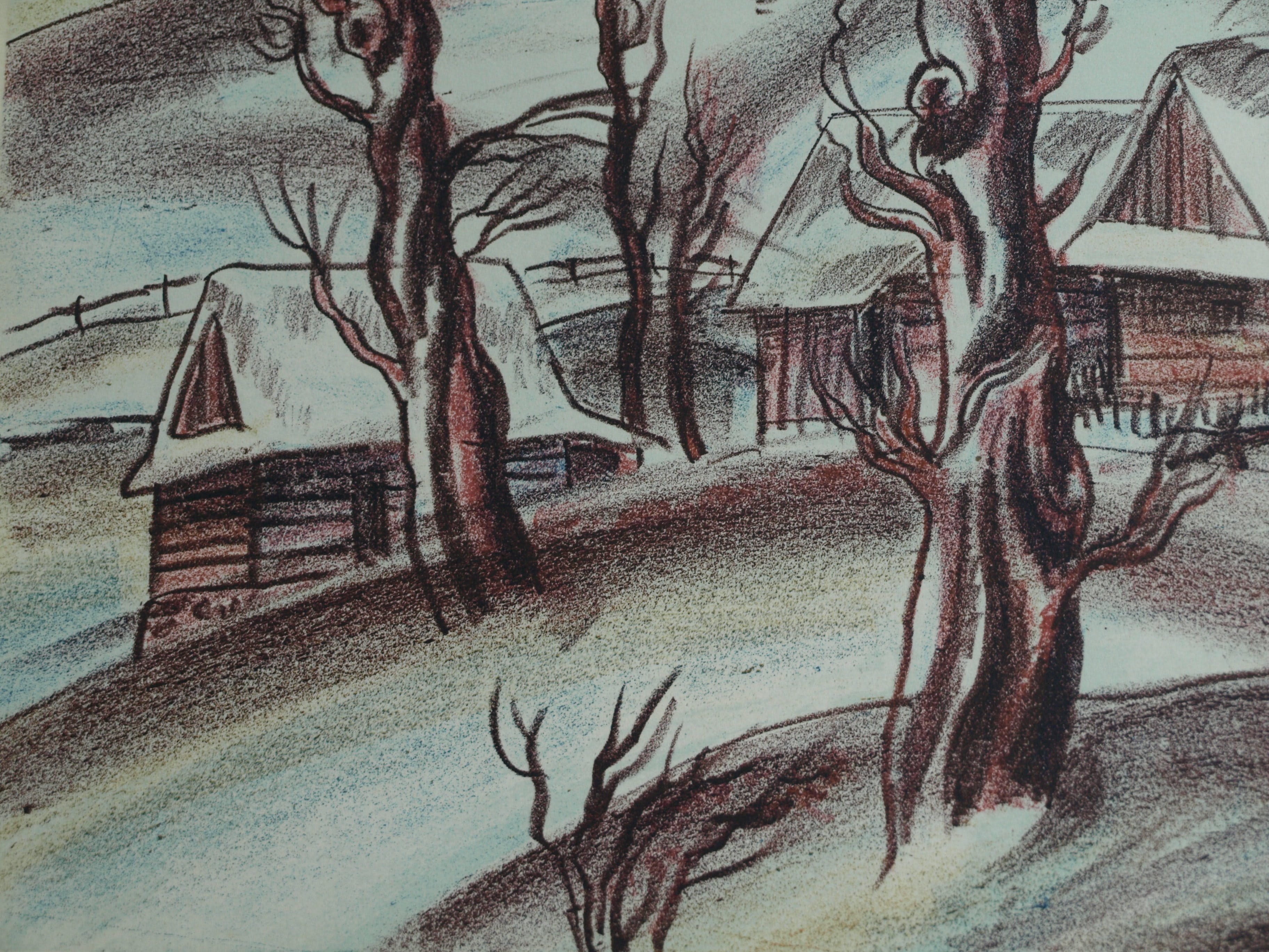 Luděk Majer - Litho, Winterlandschap 1 – gesigneerd & ingelijst – nr 41/50 - 1987 kopen? Bied vanaf 1!