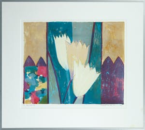 Fenneke van der Elst - Zeefdruk, Drie lelies III - Ingelijst kopen? Bied vanaf 1!