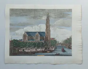Isaac Tirion - Amsterdam Westerkerk Wagenaar Oude Gravure Stadsgezicht 1760 kopen? Bied vanaf 65!
