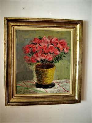 Frans Verpoorten - "Haarlemse Vijftiger" - Expressionistisch Olieverf - "Rode potplant" gesigneerd verkocht voor € 20!