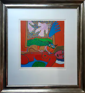 Corneille - " FEMME ROUGE" - Fantastisch ingelijste, grote zeefdruk uit 1997 kopen? Bied vanaf 345!