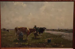 Bernard van Beek - Olieverf op paneel, Koeien Melken kopen? Bied vanaf 295!