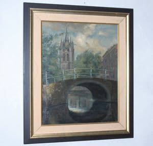 Daniel den Hengst - Delft met de Oude Jan - - ingelijst olieverfschilderij kopen? Bied vanaf 10!