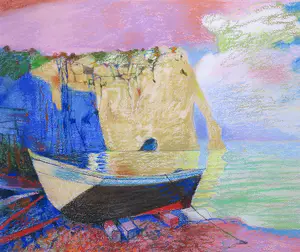 Nicolaas Wijnberg - Pastelkrijt, Etretat vroege ochtend - Ingelijst kopen? Bied vanaf 350!