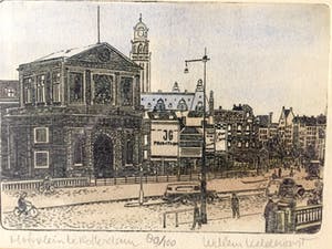 Willem Veldhorst - "Hofplein te Rotterdam" Kleurets, Ingelijst kopen? Bied vanaf 25!