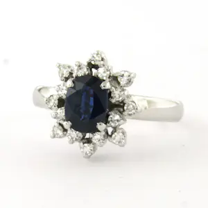 14k gouden ring met saffier en single cut geslepen diamant tot. 0.25ct kopen? Bied vanaf 540!