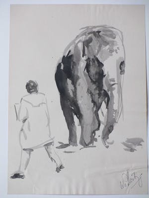 Willem van Dort - In de dierentuin - Aquarel/inkt kopen? Bied vanaf 40!