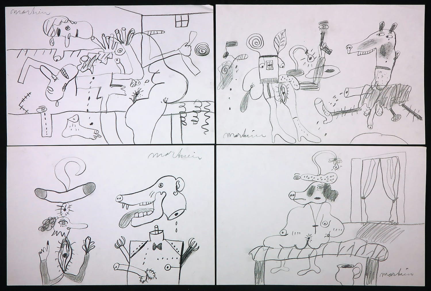 Anton Martineau - Lot van 4 unieke tekeningen op papier! kopen? Bied vanaf 1!