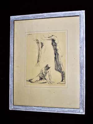 Jan Battermann - Vroege Figuratieve potloodtekening - studie mannelijk Naakt - gesigneerd verkocht voor € 10!