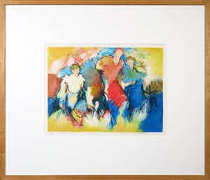 Arthur Bernard - Zeefdruk, Three in the garden - Ingelijst verkocht voor € 1!