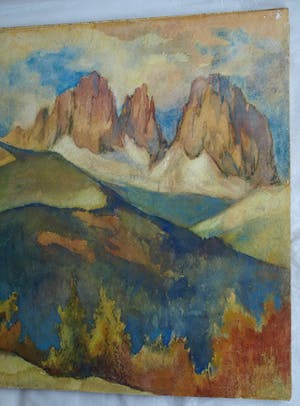 Klaas Pijlman - Aquarel , Sassolungo , Dolomieten , Italië – 1968 kopen? Bied vanaf 40!