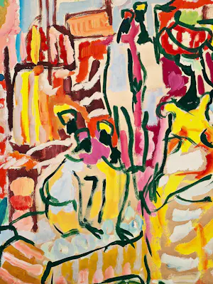 Hannes Postma - Zeldzame 1955 expressionistische gouache "Afrikaanse markt" gesigneerd kopen? Bied vanaf 84!