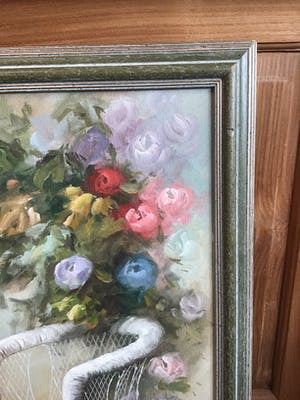 Niet of onleesbaar gesigneerd - Binnenplaats met bloemen. kopen? Bied vanaf 1!