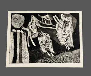 Hannes Postma - Grote zwart wit Ets Aquatint - 1963 - bewoonde grens" zeer kleine oplage (5/12) kaufen? Bieten Sie von 46!