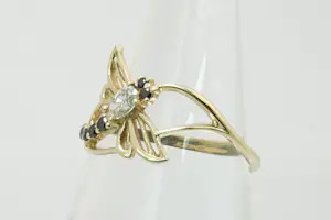 22- Elegante 14krt geel-goud & 0.30ct diamanten "Libelle" dames ring kopen? Bied vanaf 250!