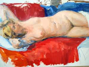 Carla Rodenberg - Liggend naakt op nationale kleuren verkocht voor € 200!