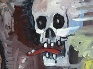 Peter Klashorst - Acrylverf op doek , “Vrouw met Schedel” - GROOT – 2018 – 55 x 100 cm kopen? Bied vanaf 375!