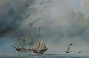 Niet of onleesbaar gesigneerd - Zeegezicht met zeilschepen op zee kopen? Bied vanaf 1!