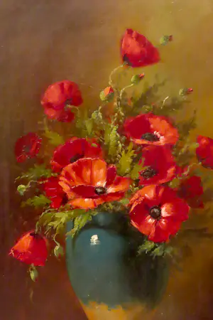 Tilly Moes - Papavers in groene vaas op paars velours kopen? Bied vanaf 175!