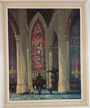 Niet of onleesbaar gesigneerd - Interieur kerk, zeer kleurrijk kopen? Bied vanaf 1!