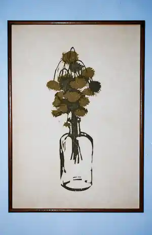 Hubert P. Sluis - Glazen fles met bloemen - houtsnede verkauft für € 40!