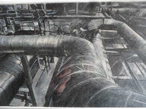 Ali Koers - Krijt tekening. Titel, "Powerplant". kopen? Bied vanaf 40!