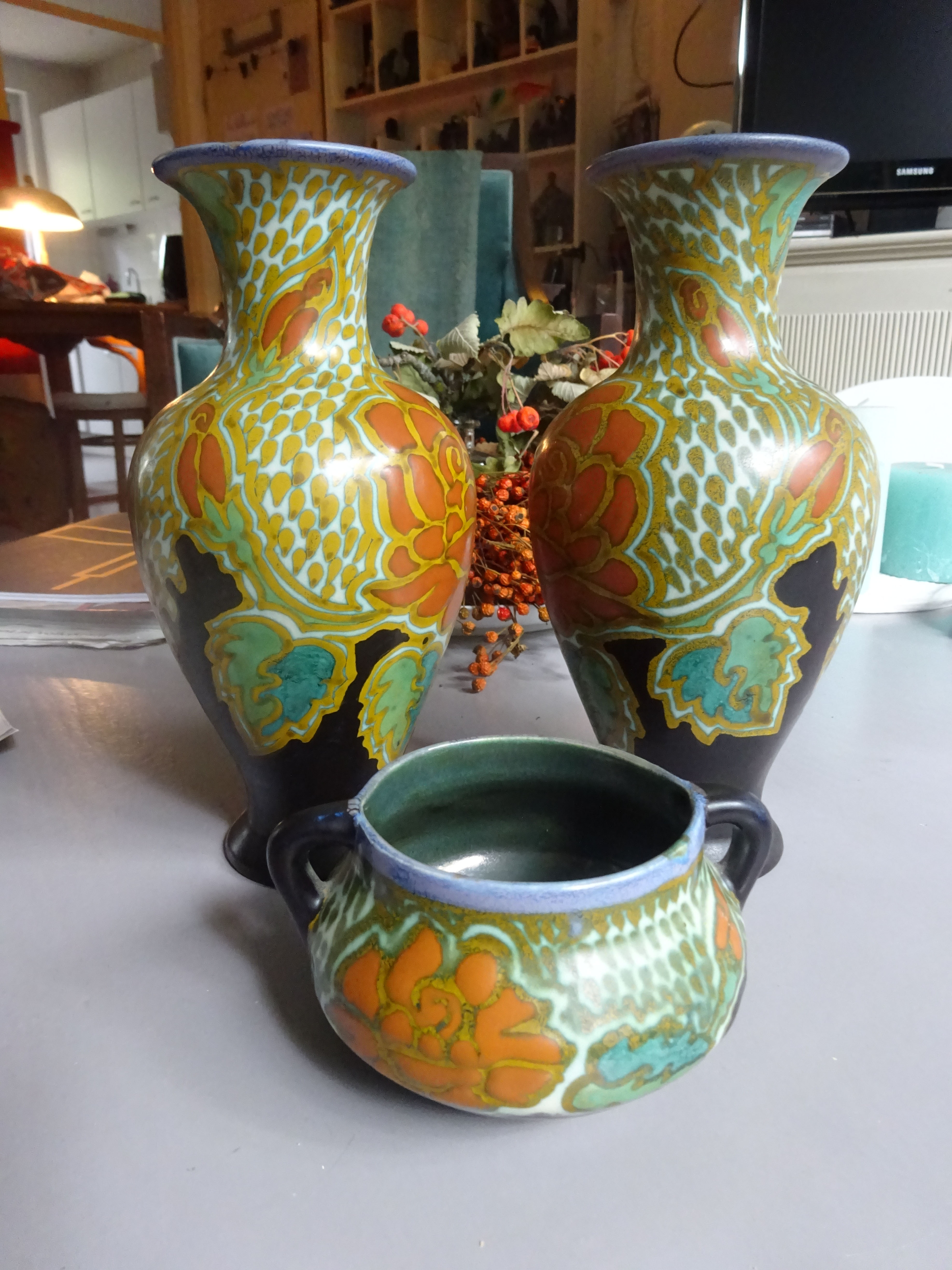 Plateelbakkerij Zuid-Holland - Plazuid- Zuid Holland Gouda Spiegelend plateel kaststel+kom kopen? Bied vanaf 75!