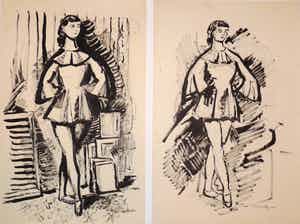 Wim Motz - 2 tekeningen van poserend danseres verkocht voor € 50!