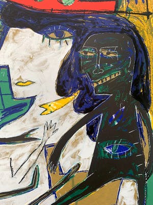 Dodog Soeseno - Kleurenzeefdruk | 'Family with red fish' kopen? Bied vanaf 50!