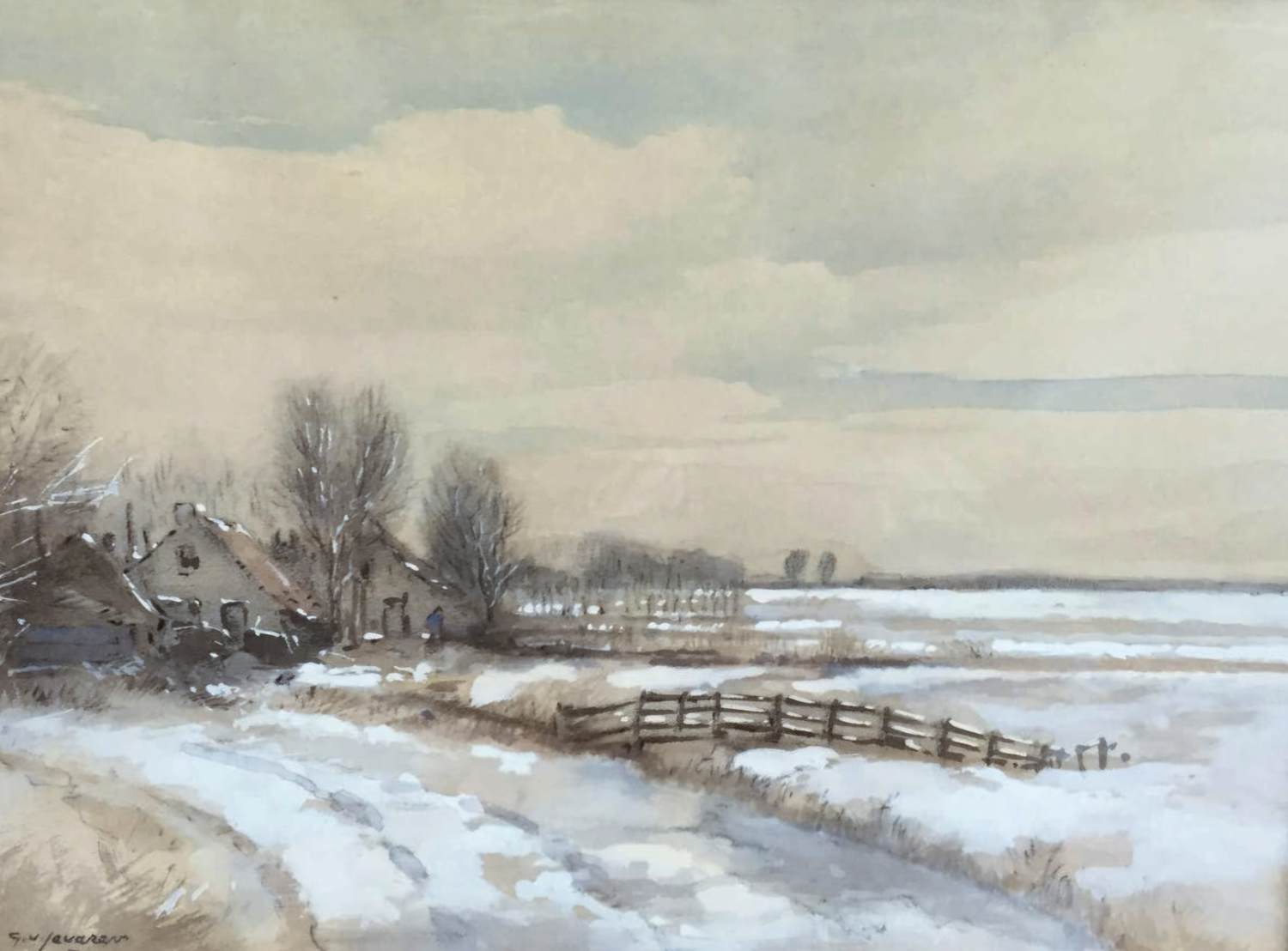 Gerrit van Jeveren - WINTERLANDSCHAP met Boerderij kopen? Bied vanaf 200!