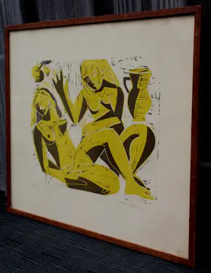 Jeanne Bieruma Oosting - Ingelijste houtsnede: naakte dames kopen? Bied vanaf 395!