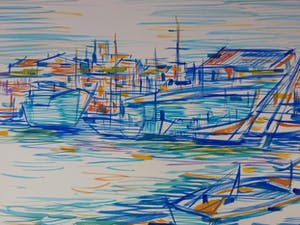 Gillis van Oosten - Havengezicht met rustende bootjes kopen? Bied vanaf 25!