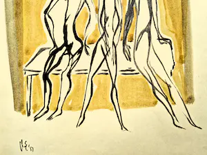 Dick Elffers - Prachtige jaren 60 aquarel/gouache "trois femmes / 3 vrouwen" gesigneerd kopen? Bied vanaf 48!