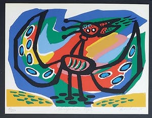 Anton Rooskens - Anton Rooskens - Zingende vogel, litho (mooi ingelijst) kopen? Bied vanaf 200!