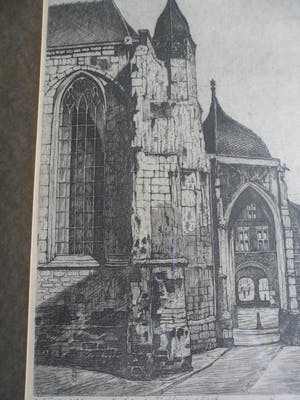 Marius Johannes Janssen - Ets. Nijmegen, Ingang Sint Stevenskerk. Ingelijst kopen? Bied vanaf 35!