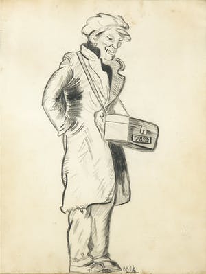 Niet of onleesbaar gesigneerd - Houtskool, Pindaverkoper kopen? Bied vanaf 1!