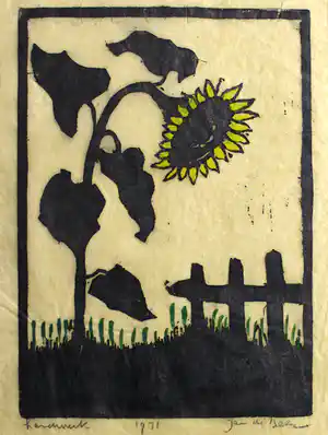 Jac. de Beer - Z.t. (zonnebloem met hekje) verkocht voor € 60!