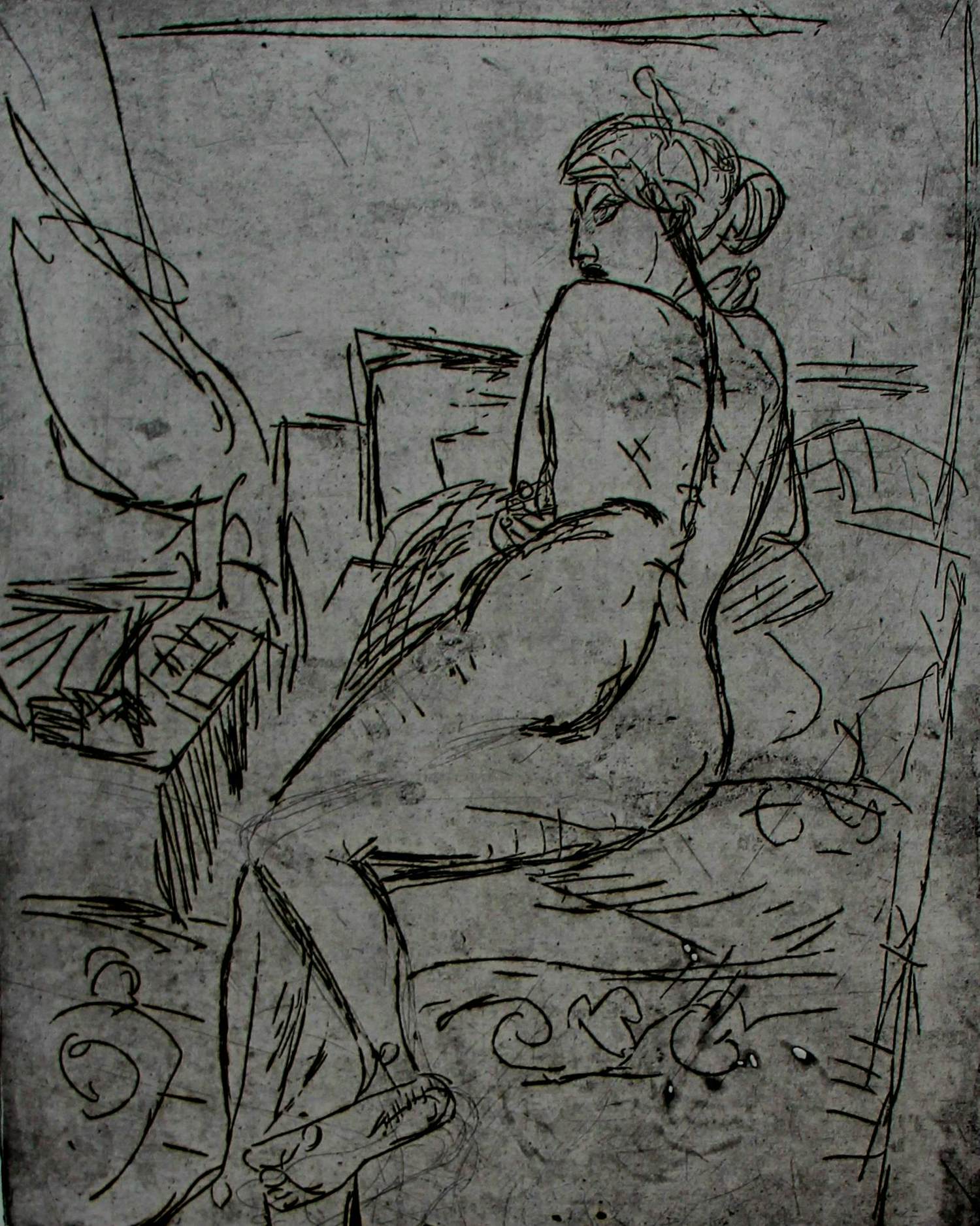 Jan Wiegers - Ets: naakte dame liggend op bed kopen? Bied vanaf 95!